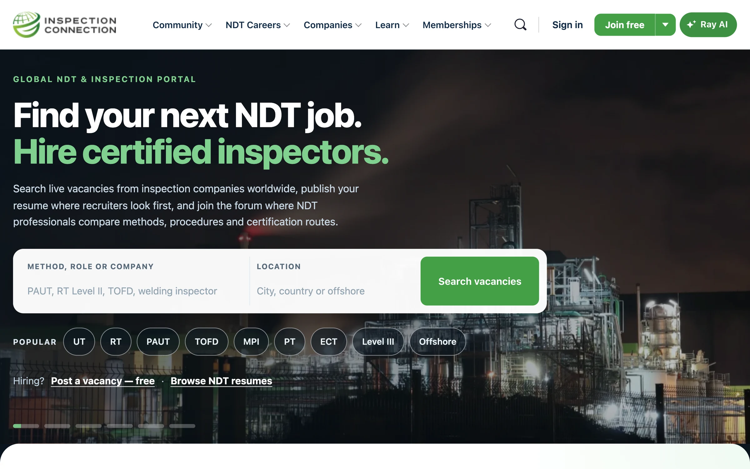 Die Website von NDT Inspect